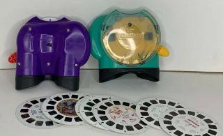 2002 Fisher Price Mattel ViewMaster Purple & Green,  13 3D Picture Viewing Reels 2