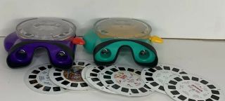 2002 Fisher Price Mattel ViewMaster Purple & Green,  13 3D Picture Viewing Reels 3