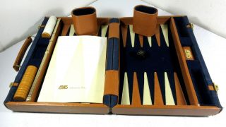 Vintage Backgammon Briefcase Aries Of Beverly Hills Board Game Blue Velvet Case