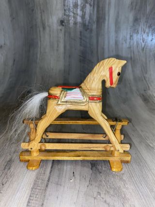 Vintage Primitive 7 " Wooden Rocking Horse Christmas For Display Only Not A Toy