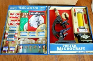 Vintage Porter Microcraft Lab Master Microscope Outfit In Tin Case 215