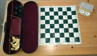 Portable Tournament Chess Set Clock Timer Roll Board Hard Case