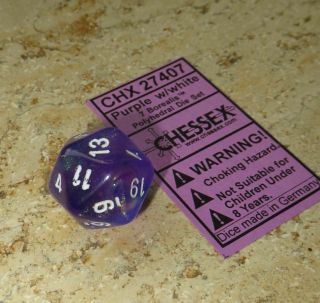 Chessex Borealis purple OG d20,  poly - set card - OOP dice 2