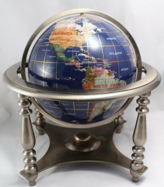 Large Lapis Inlaid Gemstone Desk Globe 13 "