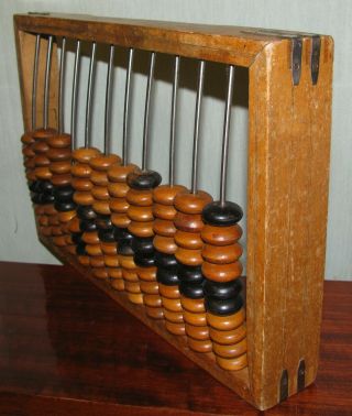 Vintage Wood Wooden Abacus Dovetail Metal Large 14 X 10in