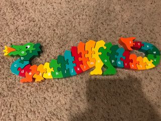 Wooden Rainbow Abc Dragon Kids Toddler Puzzle Alphabet Learning Educational Toy