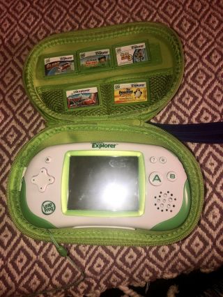 Leap Frog Leapster Explorer Green Learning Game System W/ Case & 5 Games