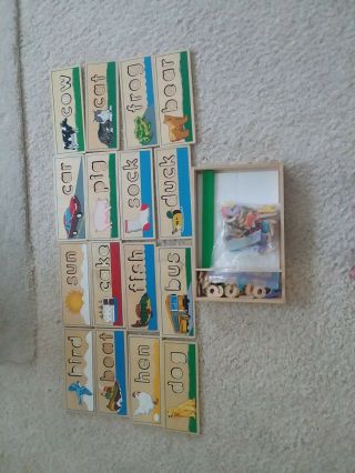 Melissa And Doug Wooden Spelling Letter Puzzles Euc