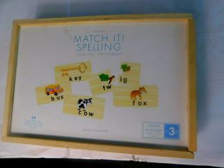 Pottery Barn Kids Lets Play Match It Educational Spelling Wooden Puzzles & Case