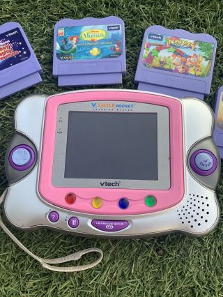 VTech V Smile Pocket Learning Game System Pink Hand Held Console & 5 Games - - 3