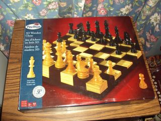 Wood 3d Chess Set Kings 3 1/4 " - 12 " X 12 " Board Ages 8 Up 2 Players