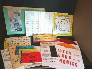 1964 Listen & Learn With Phonics Vinyl Records Set Home School Learn To Read Vtg