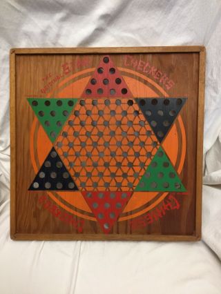 Vtg The Star Chinese Checkers Painted On Wood Board Vintage