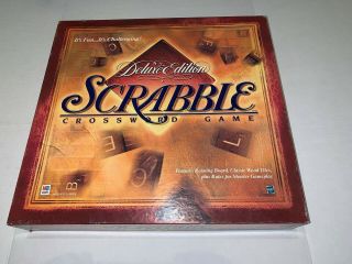 Scrabble Deluxe Edition Board Game Rotating Turntable Board Wood Tiles 1999