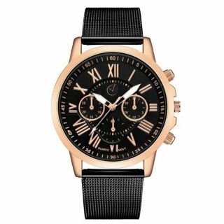 Armbanduhr Damen Herren Metall Uhr Schwarz Gold Elegant Klassisch Trend Quarz ♥