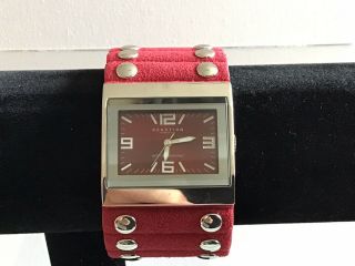 Ladies Kenneth Cole Reaction Cuff Watch Red Dial Red Leather Stud Strap