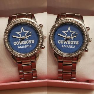 Women Dallas Cowboys Personalized Silver Watch With Your Name In It