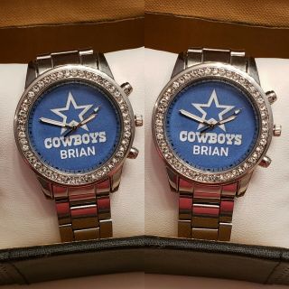 Men Dallas Cowboys Personalized Silver Watch With Your Name In It