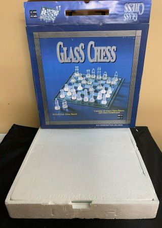 Glass Chess Set Glass Board 35.  5 X 35.  5cm (14 " X 14 ") W / Box Vgc