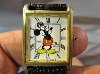 Mickey Mouse Watch By Lorus With Leather Band Fresh Battery And