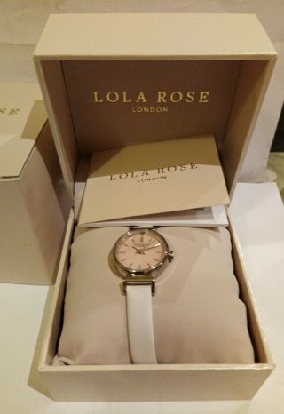 99p Lola Rose Ladies Watch.  Pink Dial White Leather Strap & Box