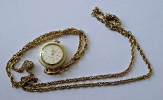 Vintage Nadine Hand Winding Mechanical Necklace Watch On Gold Plated Chain
