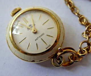 Vintage NADINE Hand Winding Mechanical Necklace Watch on Gold Plated Chain 2