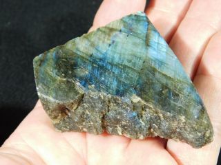 A Bright Blue and Gold Flash on This Cut and Polished Labradorite 98.  7gr 3