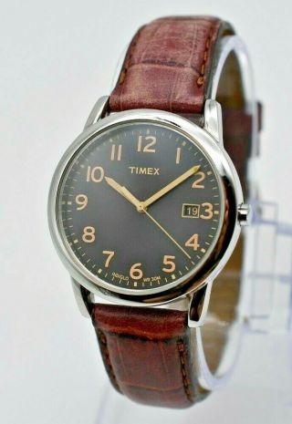 Men’s Timex Elevated Classics Black Dial,  Brown Leather Watch,  Date,  Runs T2n948