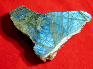 A Bright Blue Flash On This Cut And Polished Labradorite Pebble 96.  8gr