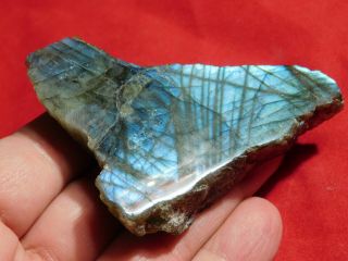 A Bright Blue Flash on This Cut and Polished Labradorite Pebble 96.  8gr 2