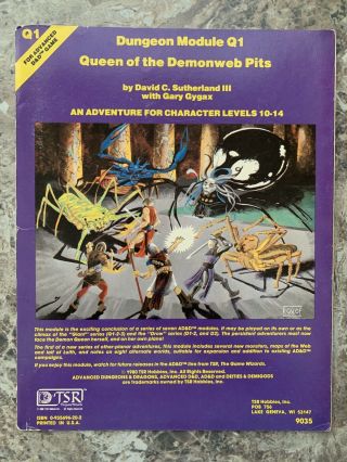 Tsr Ad&d Module Q1 Queen Of The Demonweb Pits 1980 Advanced Dungeons & Dragons