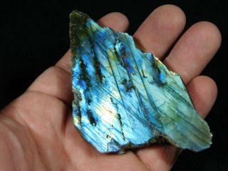 A Bright Blue Flash on This Cut and Polished Labradorite Pebble 104gr 3