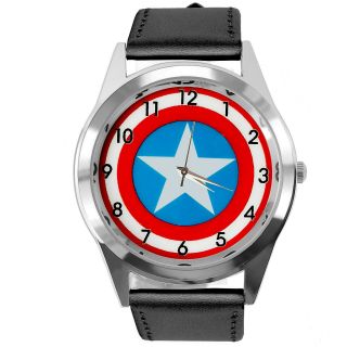 Captain America Film Movie Superhero Black Leather Cd Dvd Tv Comics Scifi Watch