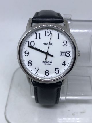 Timex Men’s T2h281 Silver Tone Black Leather Analog Watch 7