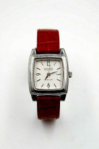 Ecclissi Sterling Silver Watch 21770 Red Leather Buckle Strap White Dial