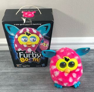 Furby Boom Pink White Polka Dot Talking Hasbro Interactive Toy 2012 W/box