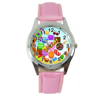 Candy Crush Sweet Video Game Pink Leather Film Movie Steel Round Dvd Watch