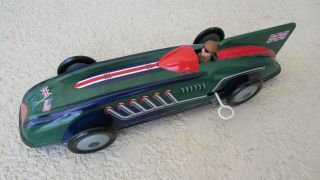 British Speed Record Race Car Wind Up Tin Toy Schylling Collector Series 11 In.