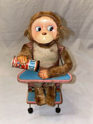 Vintage Tin Alps Battery Operated Jolly Bambino The Eating Monkey Japan