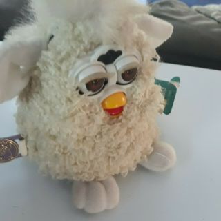 Vintage 1999 Furby Baby White Sheep Brown Eyes w/ tags & 2