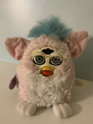 Vintage 1999 Furby Baby Pink W/ Blue Hair - Authentic