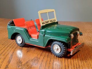 Vintage Military Police Tin Friction Toy Jeep,  Japan.