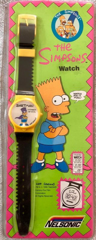 Very Rare 1990 The Simpsons Bartman Lcd 5 Function Watch Nelsonic