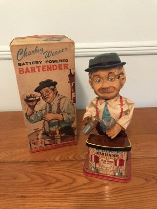 Vintage 1962 Charley Weaver Battery Powered Bartender Toy Rosko Toys