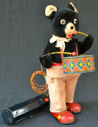 " Barney Bear Drummer " 1950s Battery Operated Toy By Alps Co