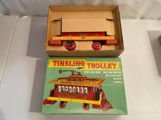 1950 ' s Masudaya Japan Tin Battery Op Toy Tinkling Trolley Near & Insert 2
