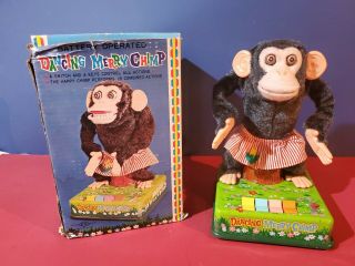 Battery Operated Dancing Merry Chimp Tin Toy Box