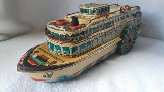 Tin toy boat,  QUEEN RIVER Masudaya M - T Modern Toys Tin Litho steamboat 3
