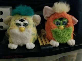 2 Furby Babies Orange/green & Confetti Tiger Electronics Hasbro &